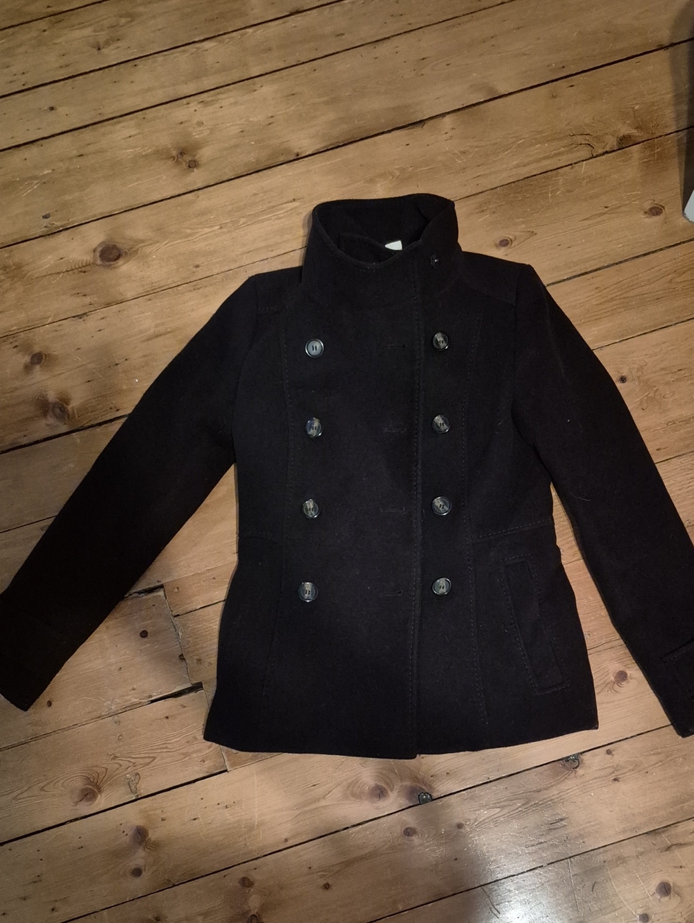 H&M Black Double-Breasted Pea Coat